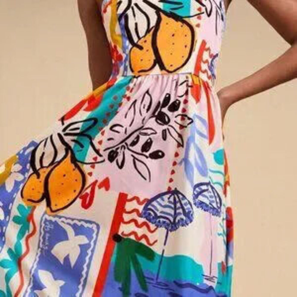 Multicolor Boho Women's Vacation Woven Printed Spaghetti Strap Dress - Picture 3 of 3